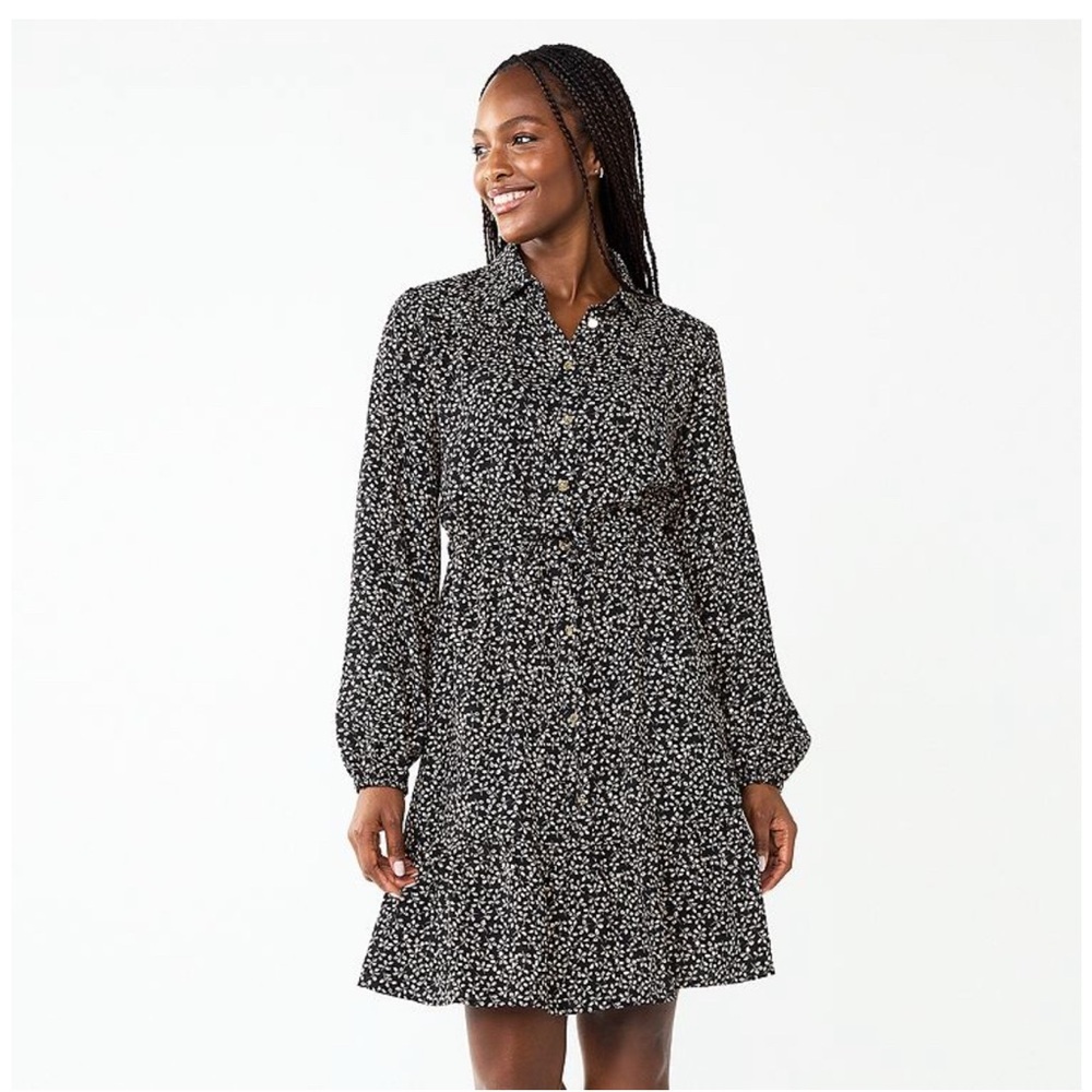 Draper James RSVP Black White Floral Shirt Dress XXL Cottagecore Dark Coquette